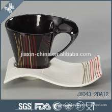 100cc Ceramic Cup and Saucer, 12pcs cup set with gold line decal, small cup set